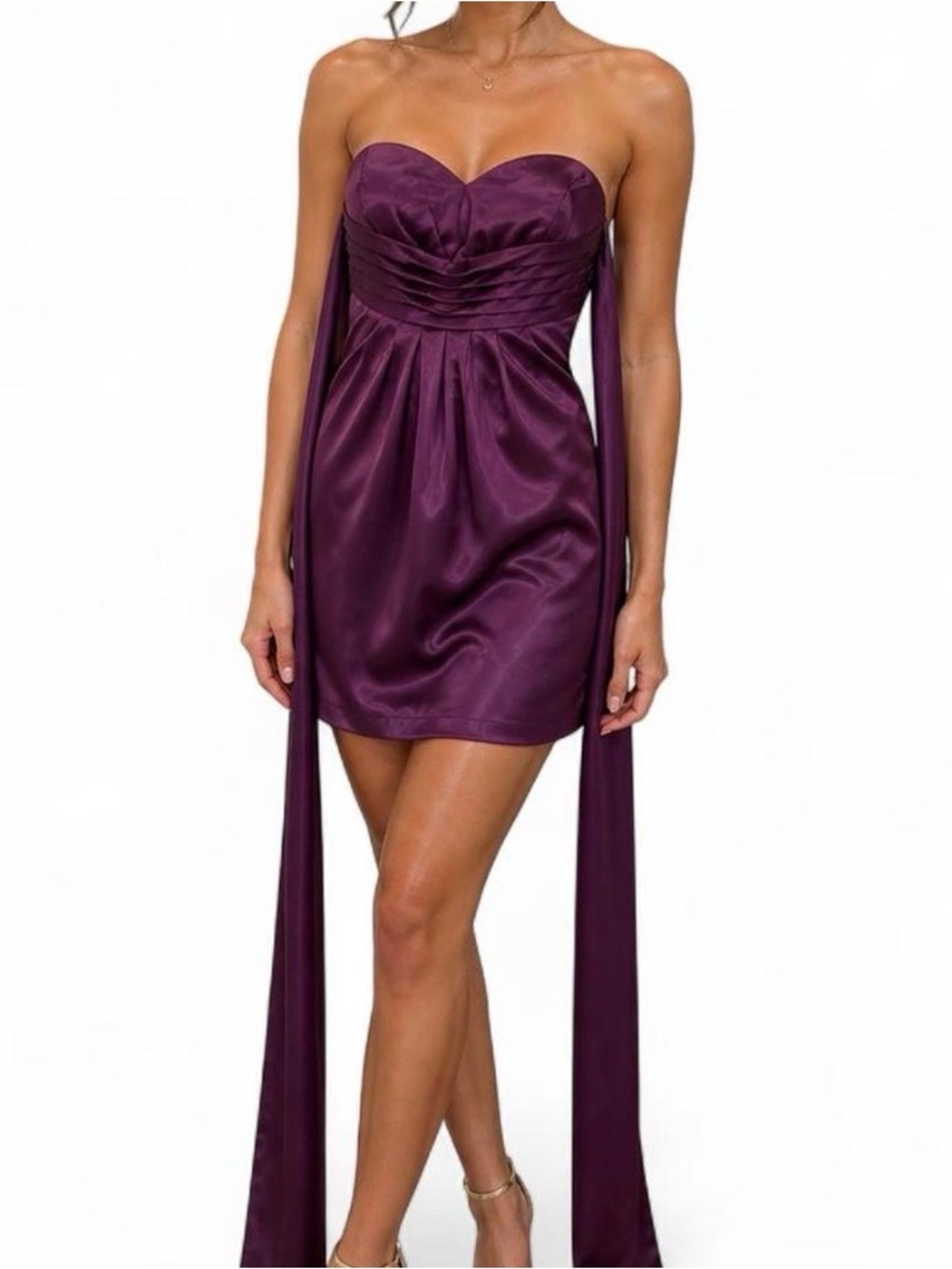 Bill Levkoff Strapless Satin Dress in Deep Purple